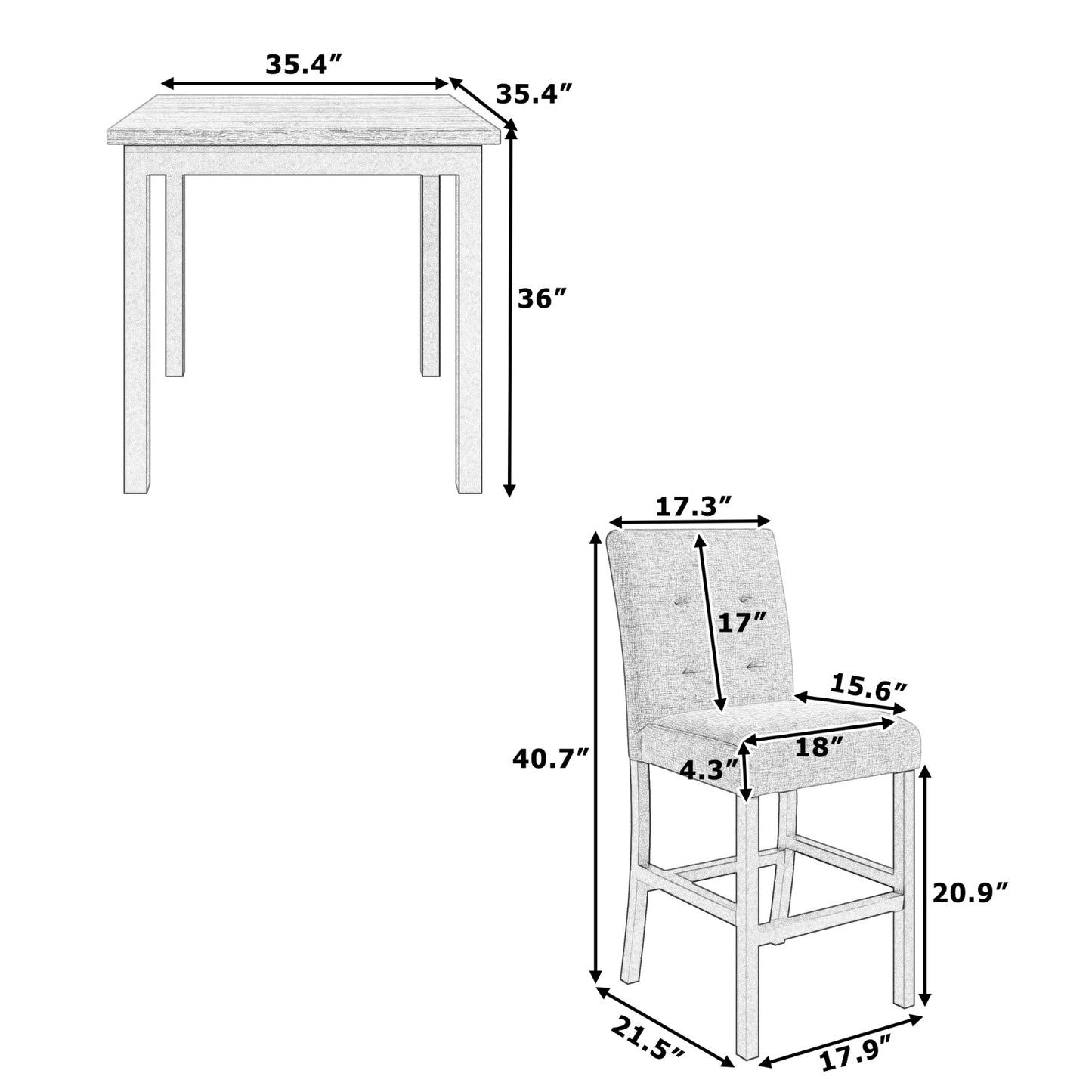TOPMAX 5-Piece Counter Height Dining Set, Wood Table Chairs Stools W Footrest