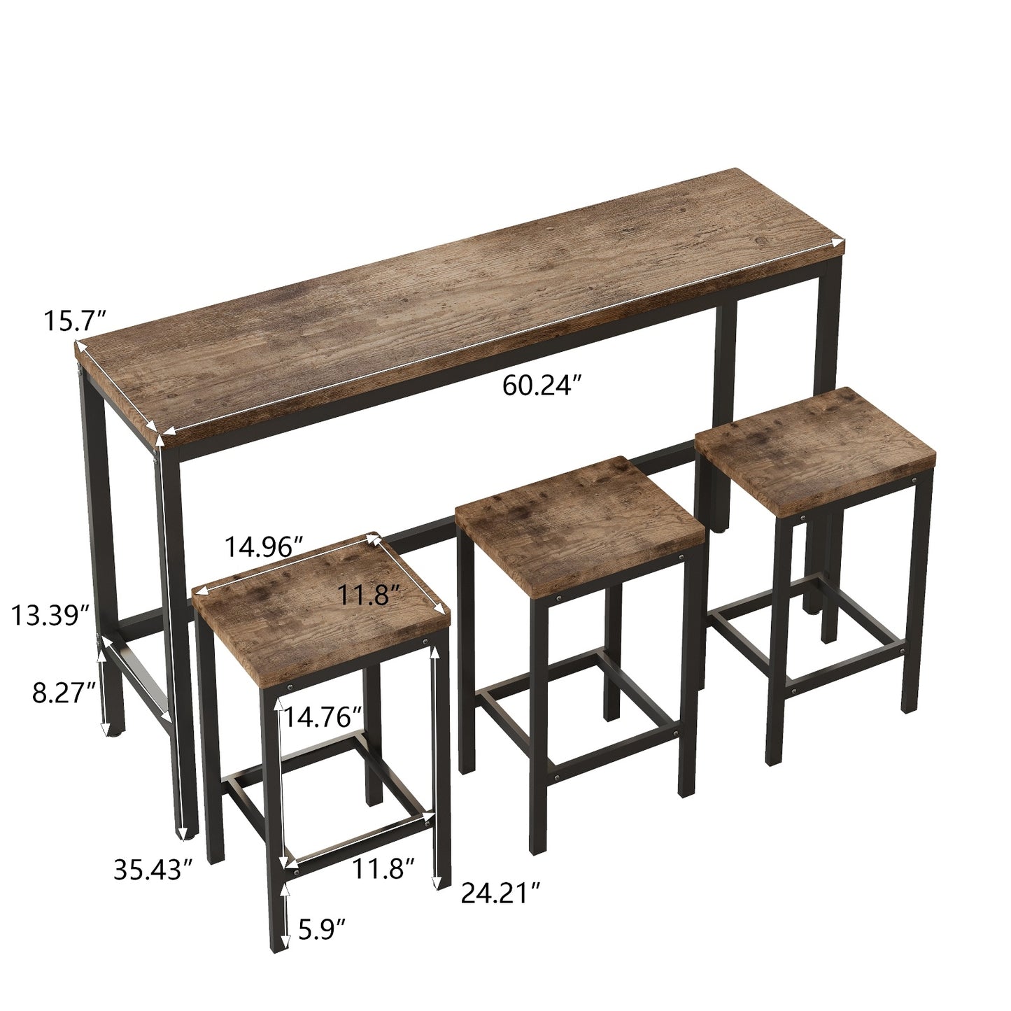 Modern Kitchen Dining Pub Table Set With 3 Stools, Easy Assembly