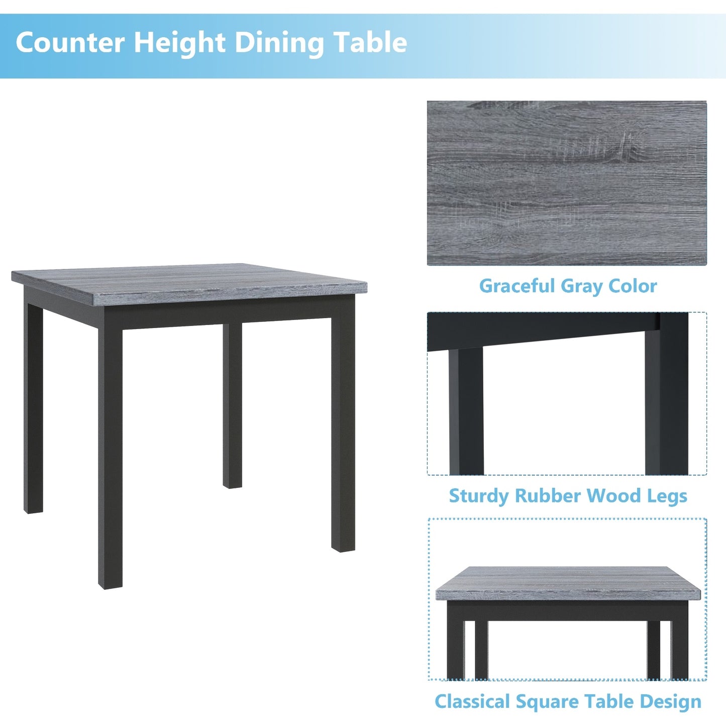 TOPMAX 5-Piece Counter Height Dining Set, Wood Table Chairs Stools W Footrest
