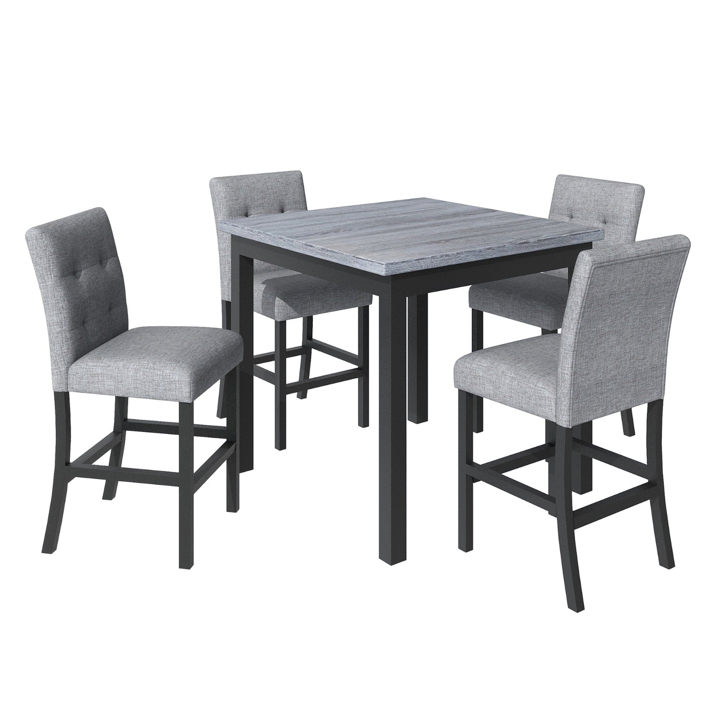 TOPMAX 5-Piece Counter Height Dining Set, Wood Table Chairs Stools W Footrest