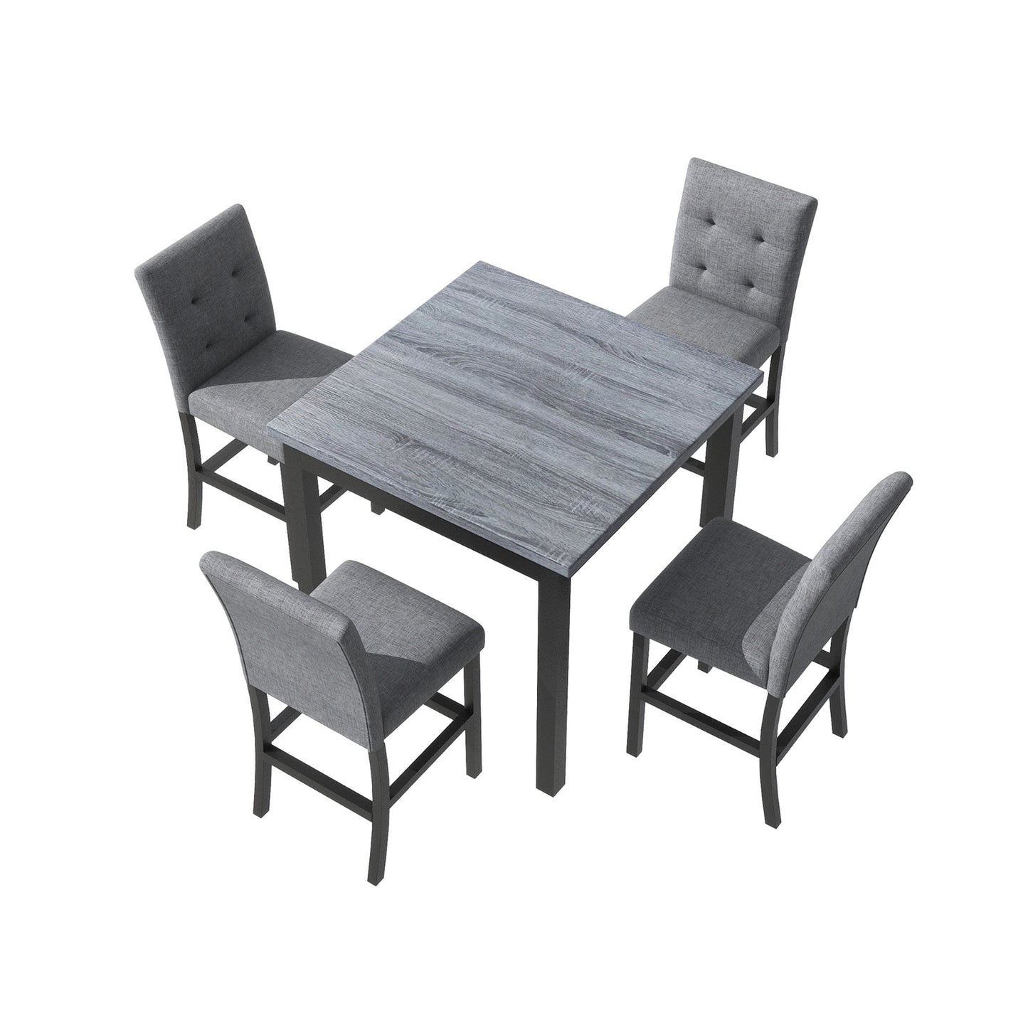 TOPMAX 5-Piece Counter Height Dining Set, Wood Table Chairs Stools W Footrest
